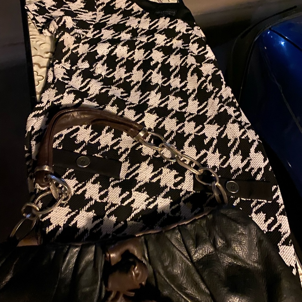 Venezia leather purse w bow &houndstooth blkwht capped sleeve dress Aline Sz M/6